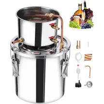 Vevor Alkoholdestillieranlage 11,4 L Edelstahl Wasseralkohol Destillieranlage mit Kupferspule, Heimbrau-Raffinations-Gärungsset mit Thermometer und Pumpe, für Wein Whisky Brandy, Silber