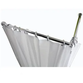Ekershop Winkelstange Extra Dick! Alu Chrom glänzend 2er Duschvorhangstange 90x90 cm, Ø 28 mm, kürzbar, Verschraubt, Aluminium, für Duschvorhang ohne Duschvorhangringe silberfarben