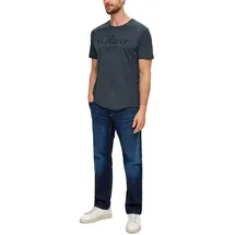 S.Oliver Herren T-Shirt - Basic, Logoprint, Rundhals, Baumwolle Dunkelgrau L