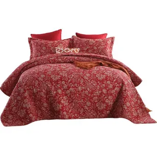 Gesteppte Tagesdecke Mehrzweck Rote Hochzeit Bettdecke Baumwolle Bedruckte Doppelt Bettueberwurf 230X250Cm Mit 2 KissenbezüGen 50X70Cm Coole DüNne Decke Im Sommer Waschbar,A