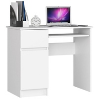 Home Collective Computertisch Bürotisch mit ausziehbarer Tastaturablage, Laminatplatte mit ABS-Kante, mit 1 Schublade und Tür links, 90 x 50 x 77 cm, weiß weiß