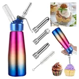 500ml Sahnespender Edelstahl Schlagsahnebereiter, Profi Sahnesyphon Whipped Cream mit Aluminium Körper + 3 Edelstahl Düsen und 1 Reinigungbürste... - Silber