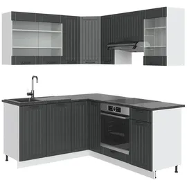 Vicco Eckküche Dunkelgrau, Weiß, L-Form,Formgebogen, 190x82x60 cm, AP Anthrazit