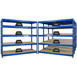 PROREGAL Mega Deal 4x Profi Schwerlastregal Rhino | HxBxT 180x200x60cm | 5 Spanplatten-Ebenen 8mm | Fachlast 500kg | Blau