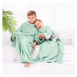 Kinderdecke Kuscheldecke für Kinder mit Ärmeln Fleecedecke Microfaser, texpot grün