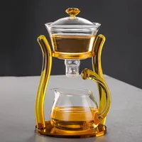 Mozeo Lazy Kungfu Teekanne aus Glas, halbautomatisch, mit Saugnapf, automatisches Wasserbrühen, Teekanne, Büro, Blume, Glas, Teeservice (gelb, einzeln)