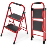LuxusKollektion Trittleiter Leiter 2 Stufen Trittleiter Handläufe 2 Stufen mit handläufen Rot rot
