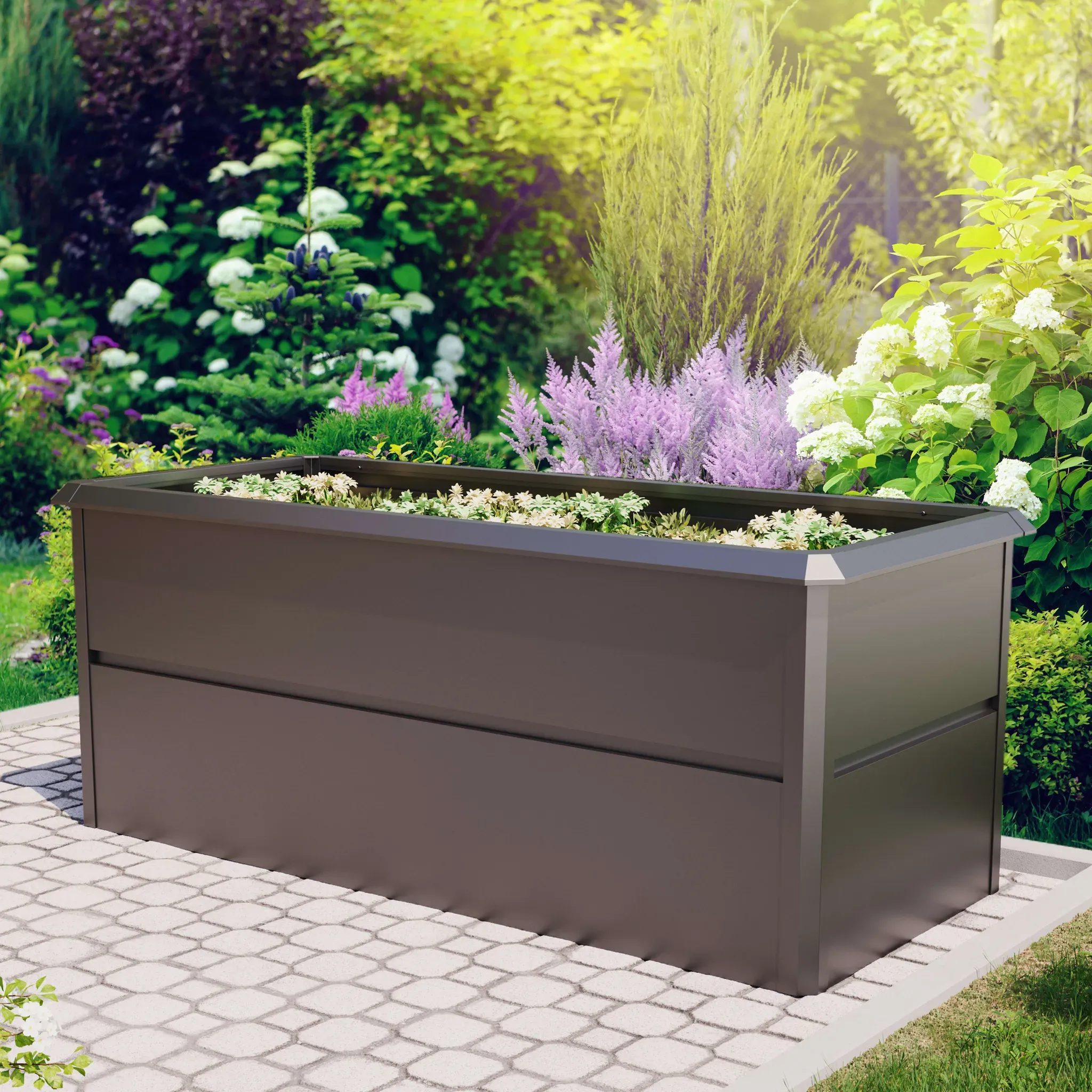 PRIMEYARD Design 200 x 85 x 77 cm Moestuinbak, staal, antraciet metallic, Incl. bescherming tegen slakken - (GFPV00776)