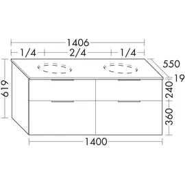 Burgbad Waschtischunterschrank 4 Schubladen 140 x 0 x 0 cm Eiche Dekor Urban