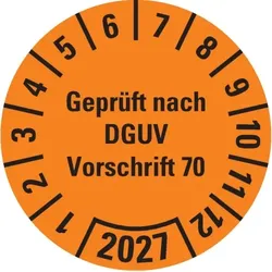 Dreifke® Prüfplakette Geprüft n. DGUV Vorschrift 70,2027,orange,Dokufolie,Ø30mm,18/BOG