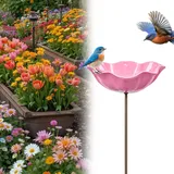 Vogeltränke Blume aus Metall, 3-in-1 Blumen Gartenstecker Vogeltränke für Vögel, Bienen & Schmetterlinge, Handgefertigter Blumen Gartenstecker Bienentränke für Garten, Terrasse & Hof (Pulver)