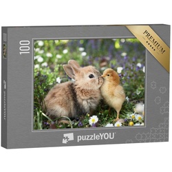 puzzleYOU Puzzle Beste Freunde: Kleines Kaninchen und Küken, 100 Puzzleteile, puzzleYOU-Kollektionen Kaninchen, Bauernhof-Tiere