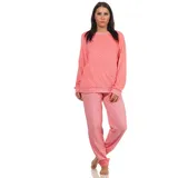 Normann Pyjama Damen Frottee Pyjama mit Bündchen in Herz-Tupfen Streifenoptik orange 36-38