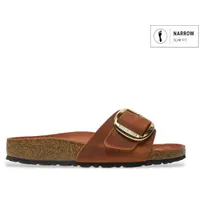 Birkenstock für Damen. 1026632 Sandalen aus Leder Madrid Big Buckle Oiled (Schmale Passform) braun orange (40), Wohnung, Keine, Lässig