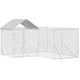 vidaXL Outdoor-Hundezwinger mit Dach 4 x 4 x 2,5 m Stahl Silber