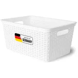 Novaliv Aufbewahrungskorb in Rattan-Optik ohne Deckel | Weiß Kunststoff 14L Nestbar Storage boxes BPA-frei Ideale Aufbewahrungsbox Organizer Box Ordnungsbox für Ordnungssystem