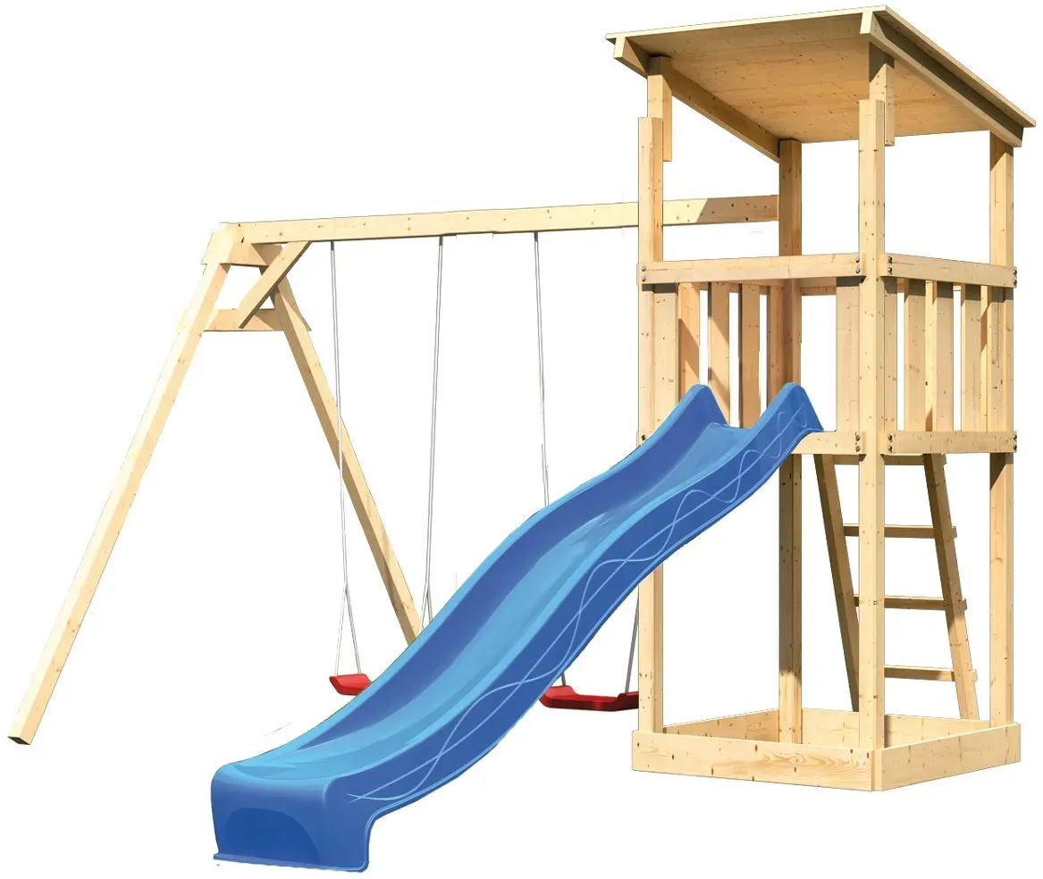 Karibu Spielturm »Anna« mit Rutsche und Doppelschaukel - blau