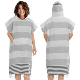 JEMIDI Bademantel Badeponcho Damen Herren - Surf Poncho Baumwolle - Handtuch Poncho L/XL, Baumwolle grau