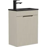 Badplaats Gäste-WC Waschtisch Set Thermis 40 x 22 cm Beige - Badmöbel Set mit Schwarzem Waschbecken und Unterschrank, Vormontiert und mit Soft-Close