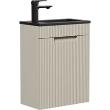 Badplaats Gäste-WC Waschtisch Set Thermis 40 x 22 cm Beige - Badmöbel Set mit Schwarzem Waschbecken und Unterschrank, Vormontiert und mit Soft-Close
