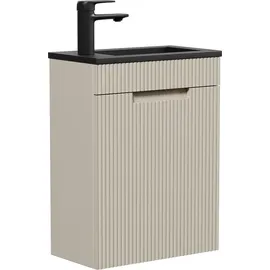 Badplaats Gäste-WC Waschtisch Set Thermis 40 x 22 cm Beige - Badmöbel Set mit Schwarzem Waschbecken und Unterschrank, Vormontiert und mit Soft-Close