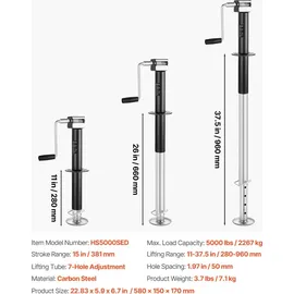 Vevor A-Rahmen-Anhängerheber 2267 kg, 381mm Hub, Anhängerstütze mit verstellbarem 7-stufigem Fallbein & Bohrerbuchse, kompatibel mit Akku-Bohrer, für Wohnmobil-, Nutzfahrzeug- & Yachtanhänger