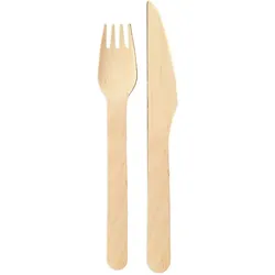 Wisefood Holzbesteck Set Einweg - 10 Messer (16,5cm) + 10 Gabeln (16cm) - Holz Besteck einzeln verpackt