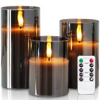 Homemory Grau Glas Flammenlose Kerzen, Batteriebetriebene LED Stumpenkerzen mit Fernbedienung und Timer, Elektrische Kerzen, Echtes Wachs, 3er-Set