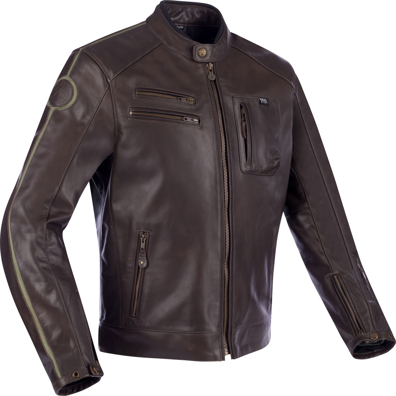 Segura Devon, veste en cuir - Marron Foncé/Vert Foncé - 3XL