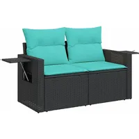 vidaXL 7-teiliges Gartensofa-Set mit Kissen, schwarzes Polyrattan - Schwarz