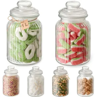 Praknu Bonbonglas mit Deckel & Etiketten - 1L - 6 Vintage Vorratsgläser für Candy Bar, Hochzeit, Party & Küche - Spülmaschinenfest - Für Kekse, Süßigkeiten