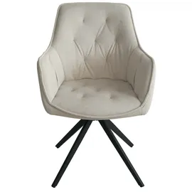 Mendler 2er-Set Esszimmerstuhl HWC-L80, Küchenstuhl Polsterstuhl Stuhl mit Armlehne, drehbar, Metall Stoff/Textil ~ creme-beige