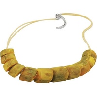 Gallay Perlenkette Schrägperle Kunststoff gelb-oliv-marmoriert Kordel hellgelb 45cm (1-tlg) gelb