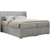 MKS Meble MKS Boxbett, Hellgrau Textil, 2-Sitzer, H3 Rechteckig, 180x200 cm, Schlafzimmer, Betten, Boxspringbetten
