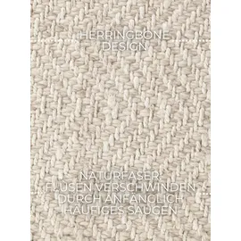 ELLE DECORATION Woll- & Jute Läufer Majoli - Natürlich & Handgewebt, Naturteppich, Geflochtenes Herringbone Design, Fischgrätenoptik, Skandi für Wohnzimmer, Schlafzimmer, Flur - Natur Weiß, 80x200 cm