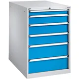PAVOY Schubladenschrank, Höhe 1.000 mm, Schubladen 1x100 + 4x200 mm, Breite 500 mm, lichtgrau, enzianblau