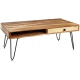 KADIMA DESIGN Couchtisch BAGLI Massiv-Holz 110 cm breit Wohnzimmer-Tisch Design Metallbeine Landhaus-Stil