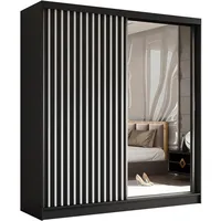 Beautysofa Schwebetürenschrank, Schwarz, Weiß, Holzwerkstoff, 9 Fächer, 200x216x61 cm,