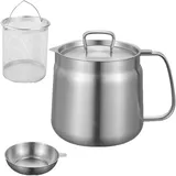 DElHUA Multifunktionale Fritteuse mit Korb aus 304 Edelstahl, 2-in-1-Ölfiltertopf mit Siebkorb, Mini-Fritteuse für Küche, Camping, zum Frittieren von (1.5L)