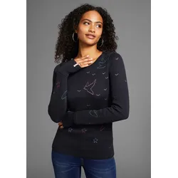 Rundhalspullover, mit gestrickten Motiven, Gr. 40/42 (M), dunkelblau, , 39116317-40