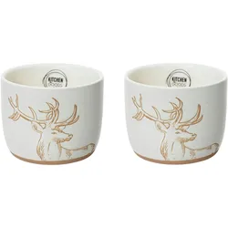 2 Servierschalen 9x7cm Keramik mit Hirsch Motiv Snackschalen Dipschalen Tapas Schalen Set Serviergeschirr Schälchen Dipschälchen