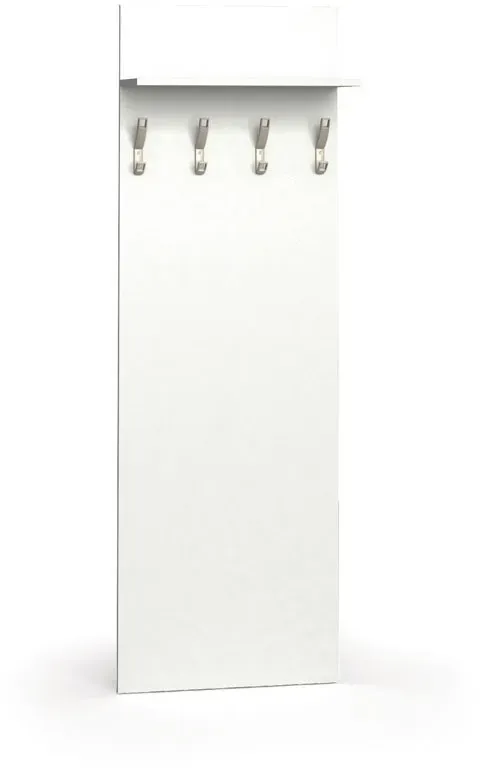 Garderobenwand HORIZONT, 4 Kleiderhaken, Ablage, weiß