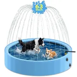 Pechfun Hundepool 160 x 30cm mit Sprinkler, 0.65cm Verdickter Faltbarer hundepool große Hunde, rutschfest Hundeplanschbecken, Wasserspielzeug für Sommer Outdoor Garten, Blau