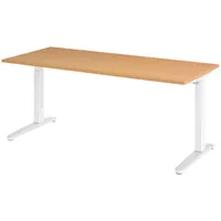 Bümö Schreibtisch Buche, Weiß, Nachbildung,Buche, Rechteckig, 180x74x80 cm, FSC