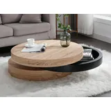 vente-unique Couchtisch rund - drehbar - 1 Ablagefach - MDF - Schwarz & Holzfarben hell - JANITA