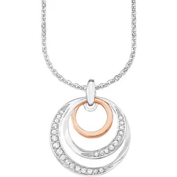Amor Kette mit Anhänger »Kreis in Kreis, 9596171«, mit Zirkonia (synth.) Amor silberfarben-roségoldfarben-weiß