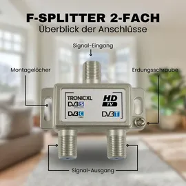 TronicXL 2-fach Sat Splitter DVBC Antennenverteiler Verteiler Weiche Splitter HD TV 4K
