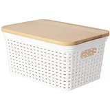 Rival Korb Rattan Design Micro, mit Holzdeckel, weiß, 20 x 14 x 10,5 cm