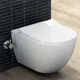 Aqua Bagno Taharet WC mit Softclose Sitz, Dusch-WC mit Bidet Funktion, Hänge-WC Toilette Bidet-Funktion Tiefspülklosett Keramik, Spülrandlos | 51 cm lang