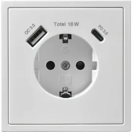 McPower Schutzkontakt-Steckdose McPower ''Shallow'' 1x USB-C - 18W Quickcharge - 1x USB-A